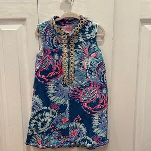 Lily Pulitzer Sleeveless Blue Floral Dress with Gold Accents